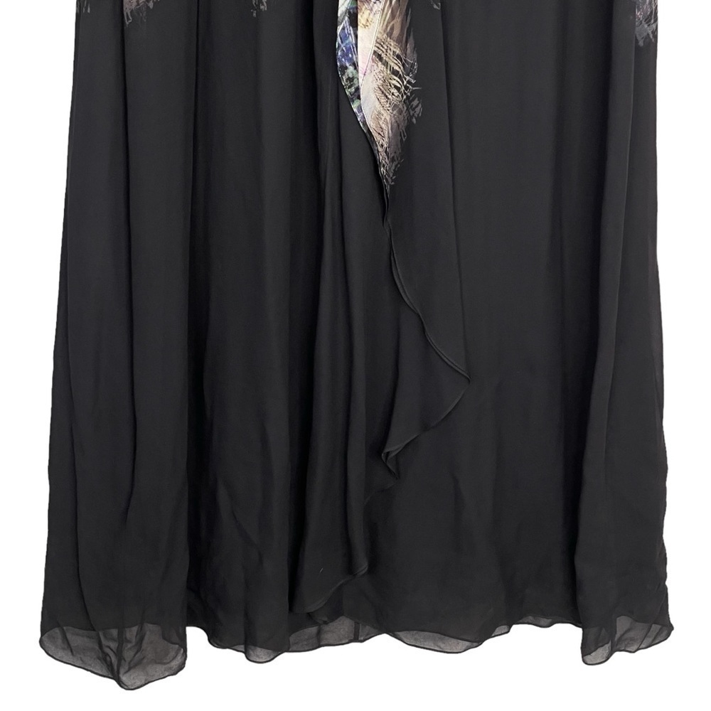 BCBGMaxazria Tae Strapless Silk Maxi Dress 2 Black Peacock Print Sweetheart Gown - Picture 4 of 10